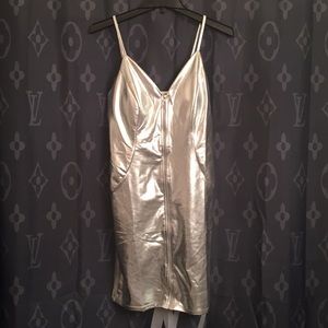 Haute Monte silver metallic zipper dress large WOT